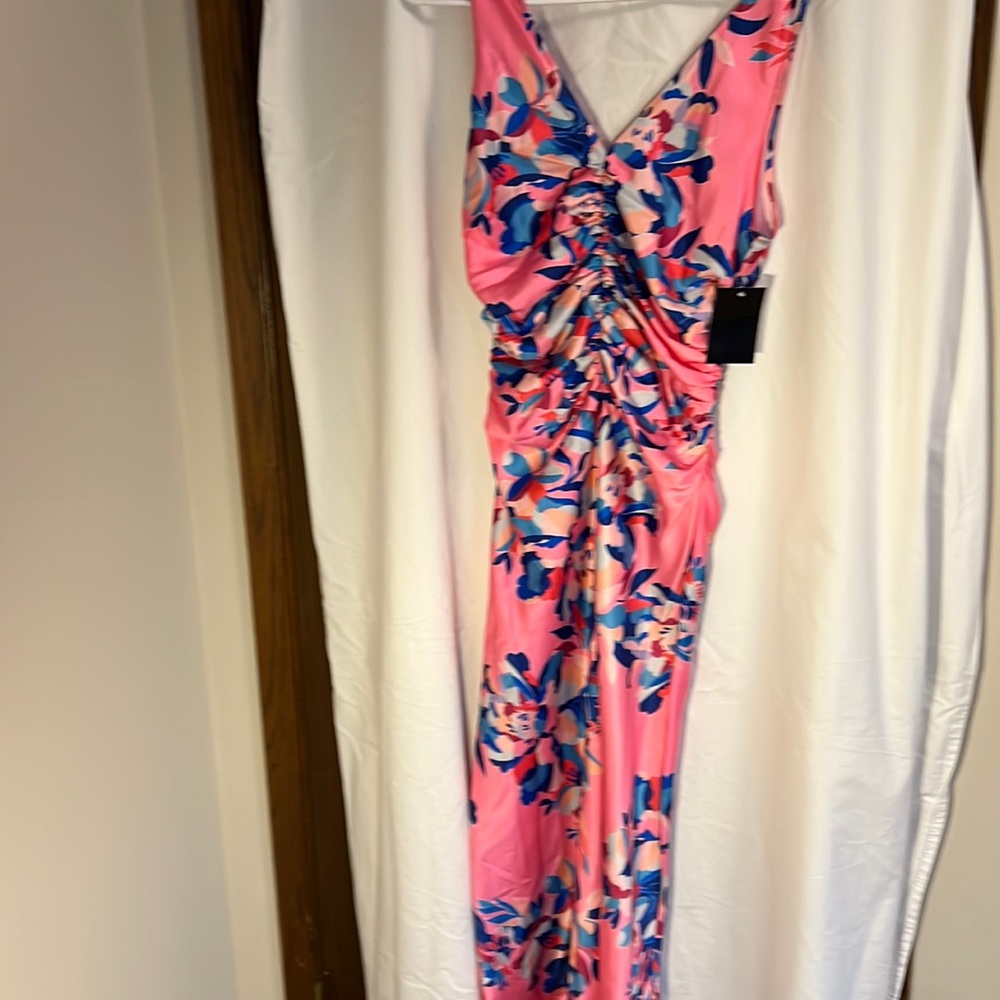 Boston Proper Long Pink and Blue Floral Dress Size 12 NWT
